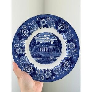 Old English Staffordshire Ware Blue Monticello 9.75" Plate Rose Souvenir Vintage